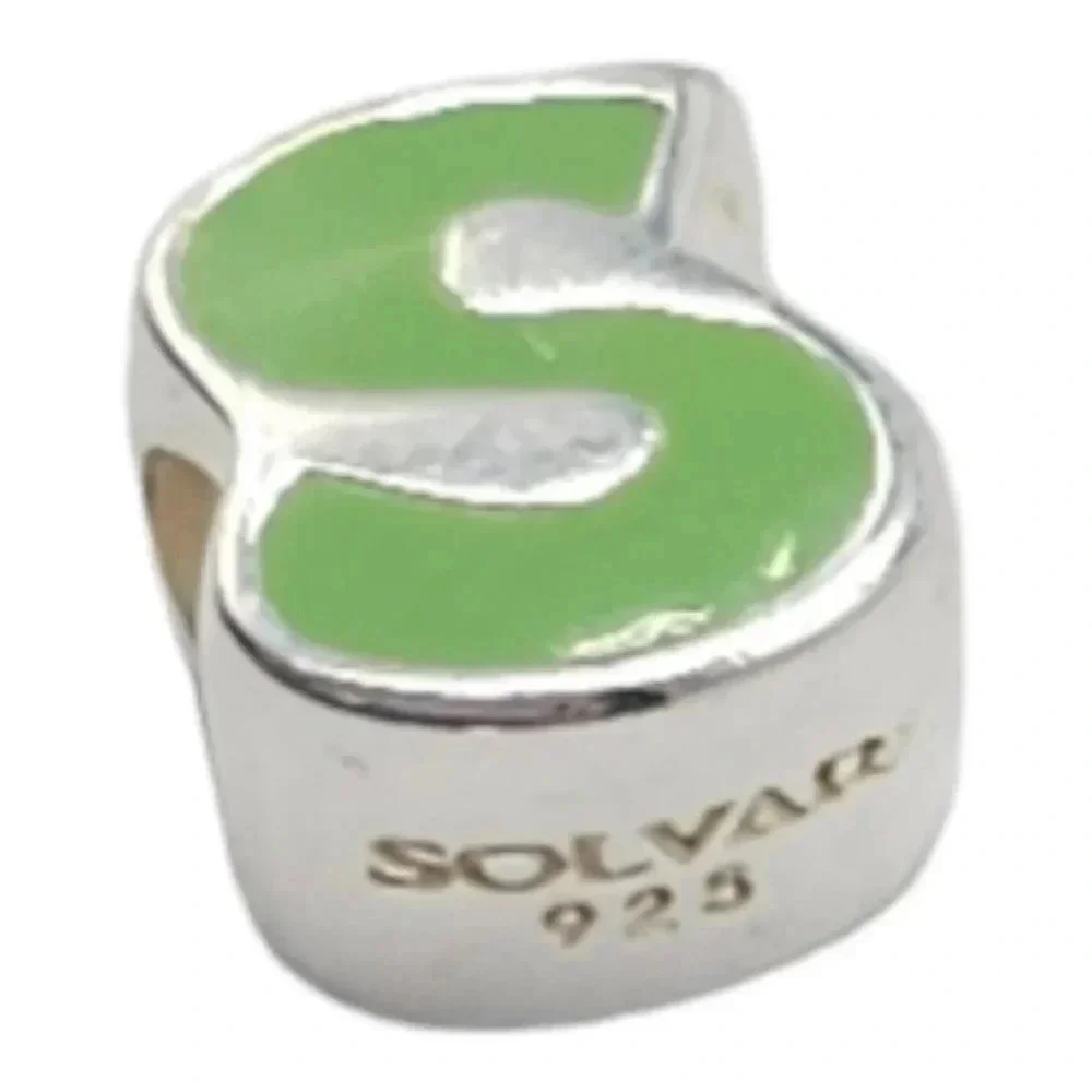 Solvar Sterling Silver Green Enamel Initial S Slide Charm Kids New Old Stock